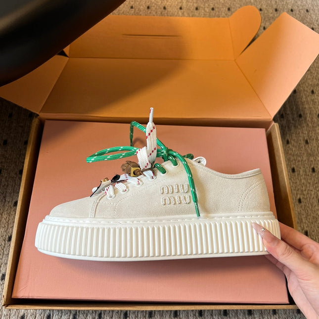 MIUMIU 26S SNEAKERS 50MM IN SAND BEIGE SUEDE