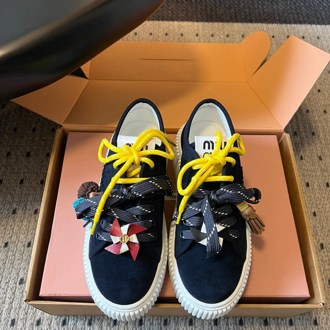 MIUMIU 26S SNEAKERS 50MM IN BLUE BLACK SUEDE