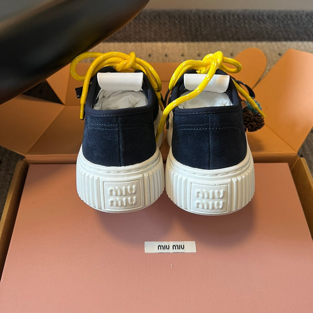 MIUMIU 26S SNEAKERS 50MM IN BLUE BLACK SUEDE