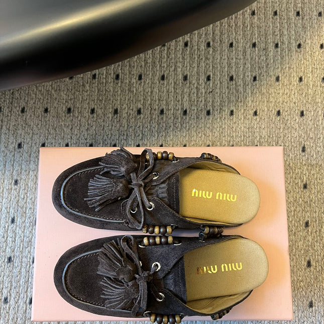 MIUMIU 26S MULES IN DARK BROWN SUEDE