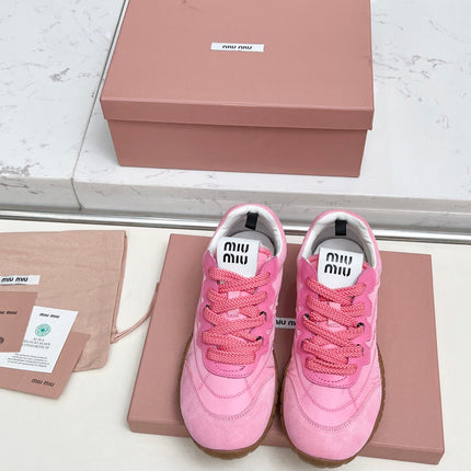 MIUMIU 26S SNEAKERS IN PINK FABRIC AND SUEDE