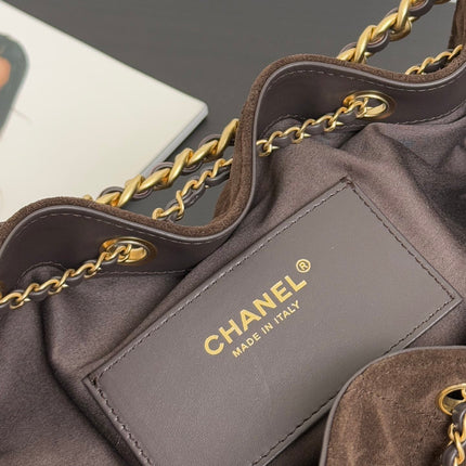 CHANEL 25S HOBO BAG 40 CM IN DARK BROWN SUEDE WITH GOLD HARDWARE