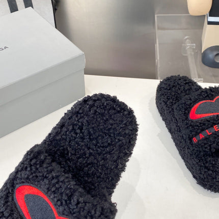 BALENCIAGA 25S SLIPPERS IN BLACK MIX RED WOOL