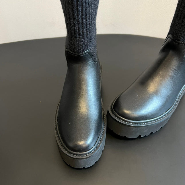 CELINE 26S ANKLE BOOTS 60 MM IN BLACK CALFSKIN AND WOOL