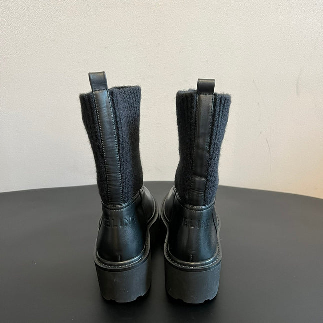 CELINE 26S ANKLE BOOTS 60 MM IN BLACK CALFSKIN AND WOOL