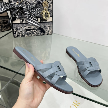 DIOR 26S D-CLUB SLIDE SANDAL IN LIGHT BLUE CALFSKIN