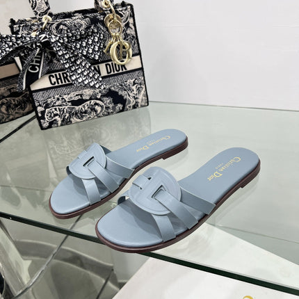 DIOR 26S D-CLUB SLIDE SANDAL IN LIGHT BLUE CALFSKIN