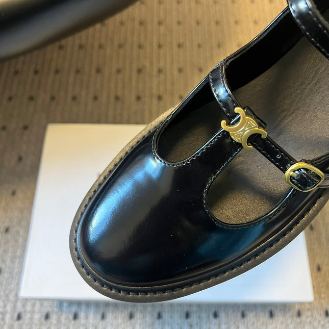 CELINE 26S BULKY BABIES MARY JANE SHOES 40 MM IN BLACK CALFSKIN