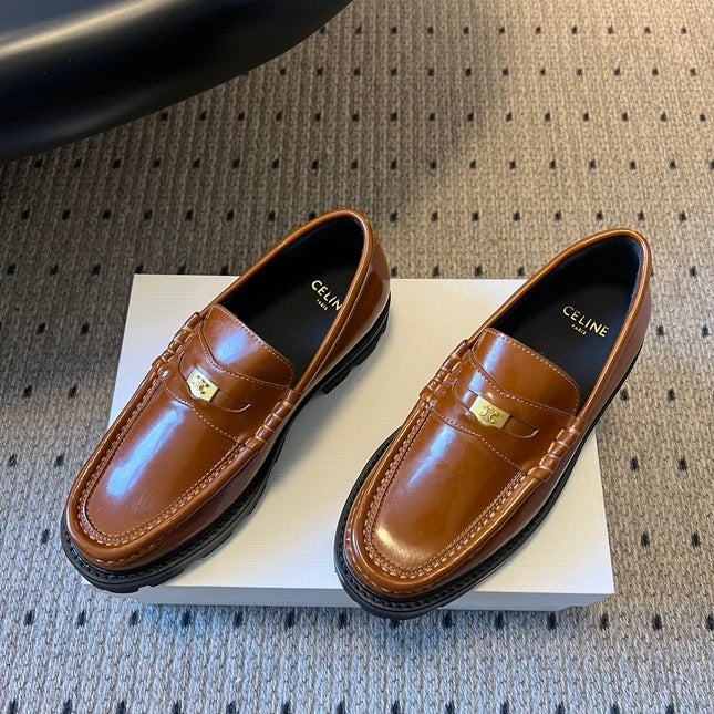 CELINE 26S LOAFER IN BROWN CALFSKIN WITH GOLD HARDWARE