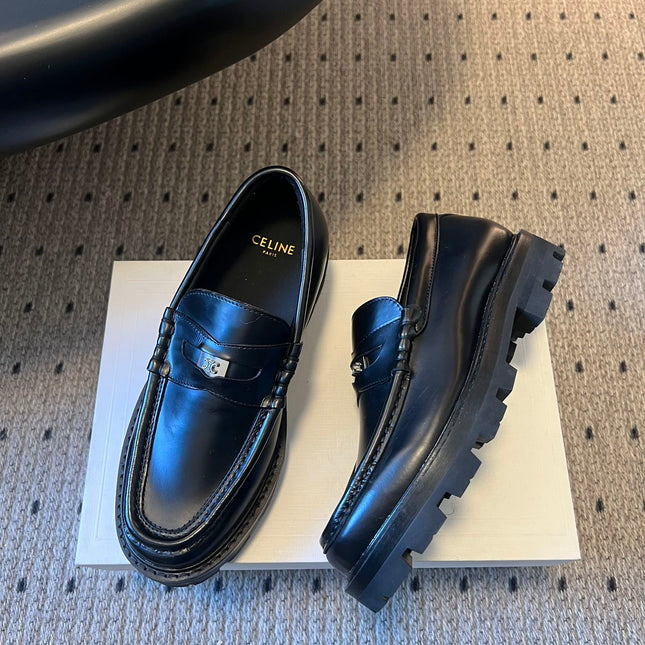 CELINE 26S LOAFER IN BLACK CALFSKIN WITH SILVER HARDWARE