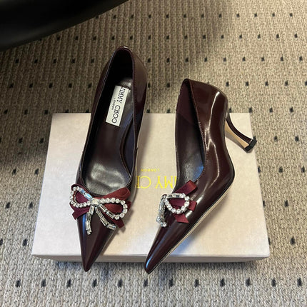 JIMMY CHOO 26S HIGH HEELS 70 MM IN DARK RED PATENT CALFSKIN