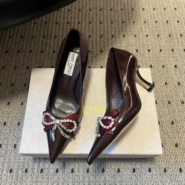 JIMMY CHOO 26S HIGH HEELS 70 MM IN DARK RED PATENT CALFSKIN