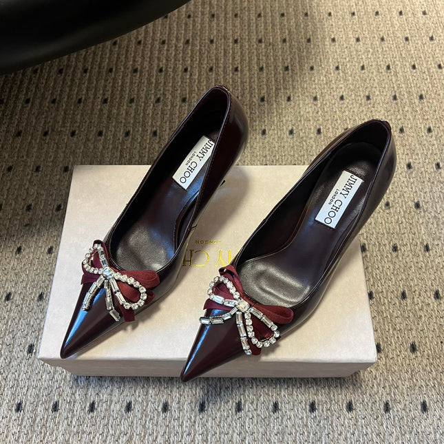 JIMMY CHOO 26S HIGH HEELS 70 MM IN DARK RED PATENT CALFSKIN