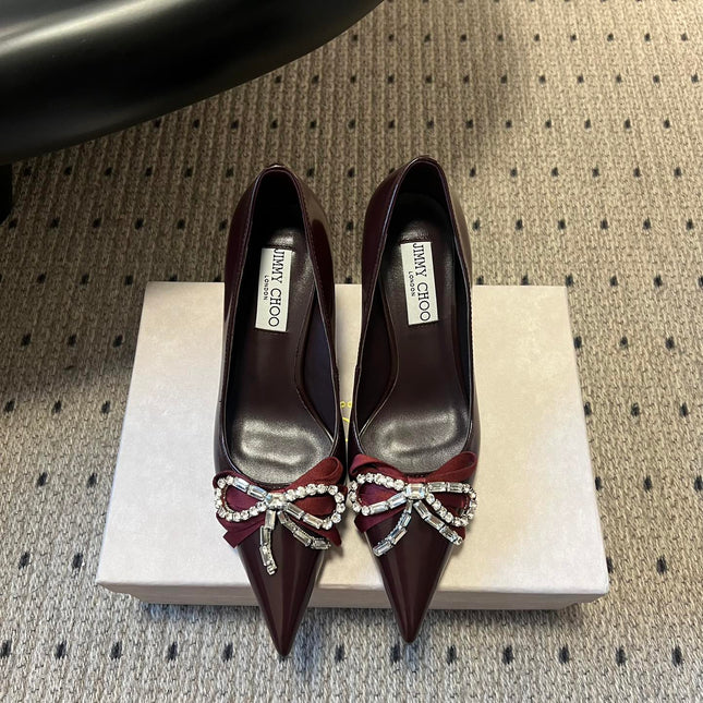 JIMMY CHOO 26S HIGH HEELS 70 MM IN DARK RED PATENT CALFSKIN