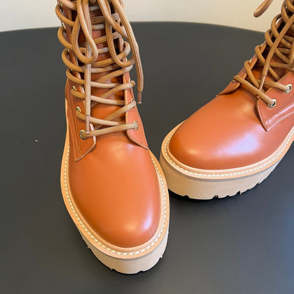 CELINE 26S MARGARET COMBAT BOOT 45 MM IN BURNT ORANGE CALFSKIN