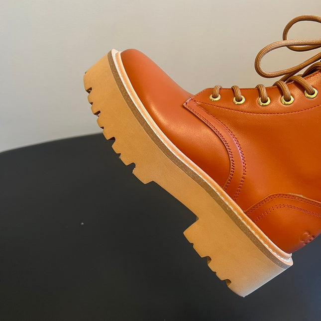 CELINE 26S MARGARET COMBAT BOOT 45 MM IN BURNT ORANGE CALFSKIN