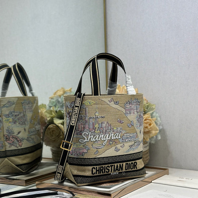 DIOR 26S BOOK TOTE BAG 25 IN MUTICOLOR RAFFIA STYLE 4