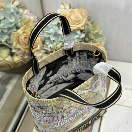 DIOR 26S BOOK TOTE BAG 25 IN MUTICOLOR RAFFIA STYLE 4