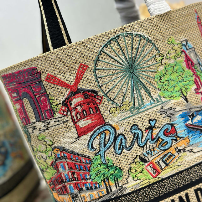 DIOR 26S BOOK TOTE BAG 25 IN MUTICOLOR RAFFIA STYLE 1