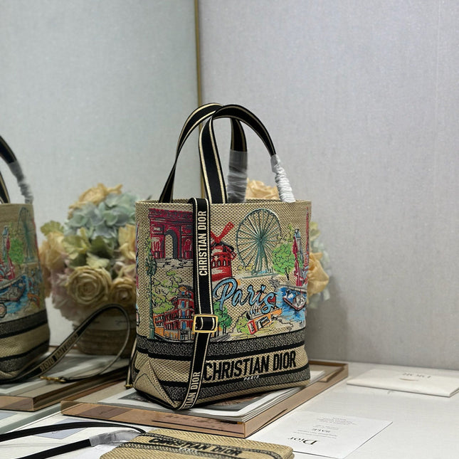 DIOR 26S BOOK TOTE BAG 25 IN MUTICOLOR RAFFIA STYLE 1