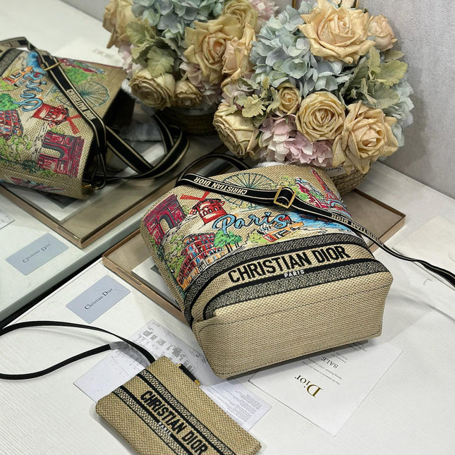DIOR 26S BOOK TOTE BAG 25 IN MUTICOLOR RAFFIA STYLE 1