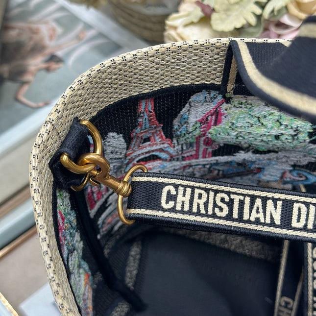 DIOR 26S BOOK TOTE BAG 25 IN MUTICOLOR RAFFIA STYLE 1