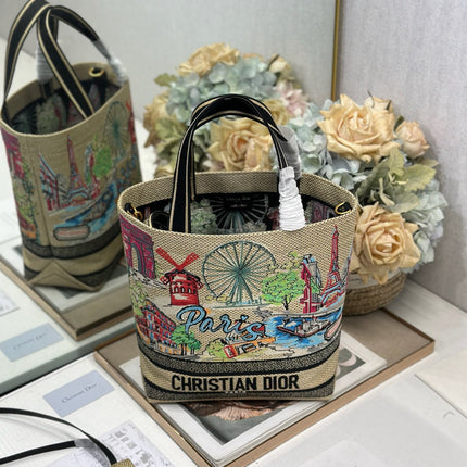 DIOR 26S BOOK TOTE BAG 25 IN MUTICOLOR RAFFIA STYLE 1