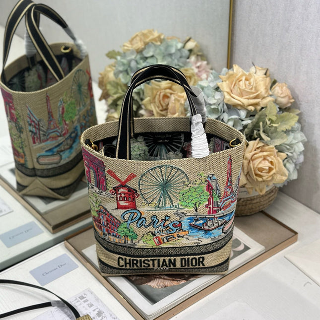 DIOR 26S BOOK TOTE BAG 25 IN MUTICOLOR RAFFIA STYLE 1