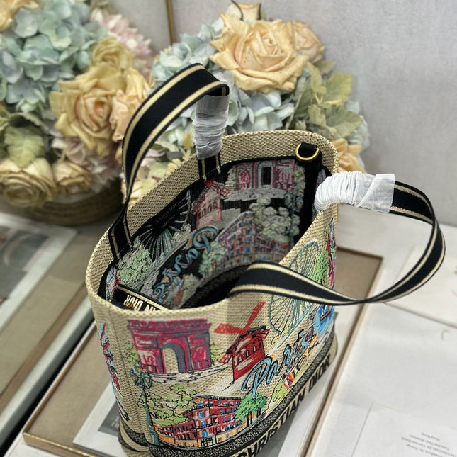 DIOR 26S BOOK TOTE BAG 25 IN MUTICOLOR RAFFIA STYLE 1