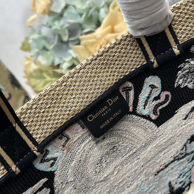 DIOR 26S BOOK TOTE BAG 25 IN MUTICOLOR RAFFIA