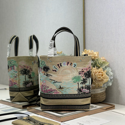 DIOR 26S BOOK TOTE BAG 25 IN MUTICOLOR RAFFIA