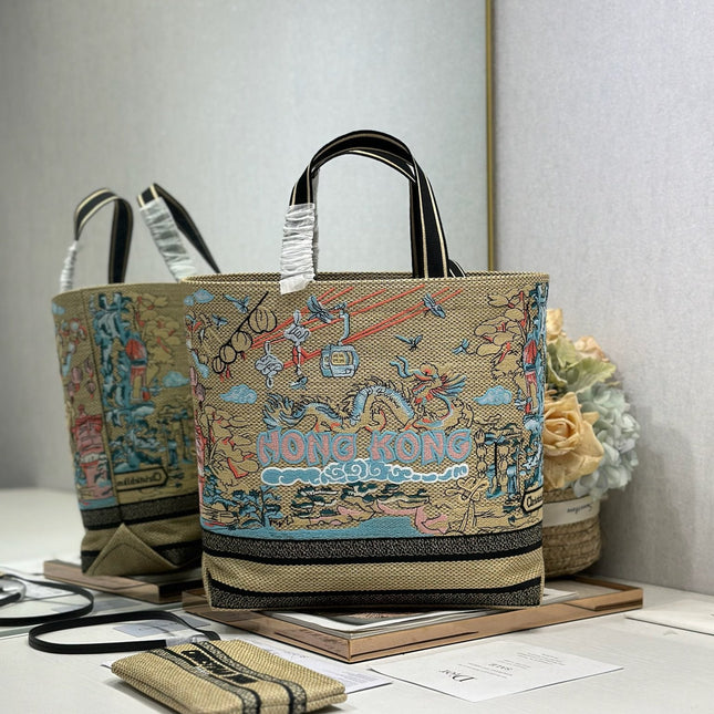 DIOR 26S BOOK TOTE BAG 34 IN MUTICOLOR RAFFIA STYLE 2