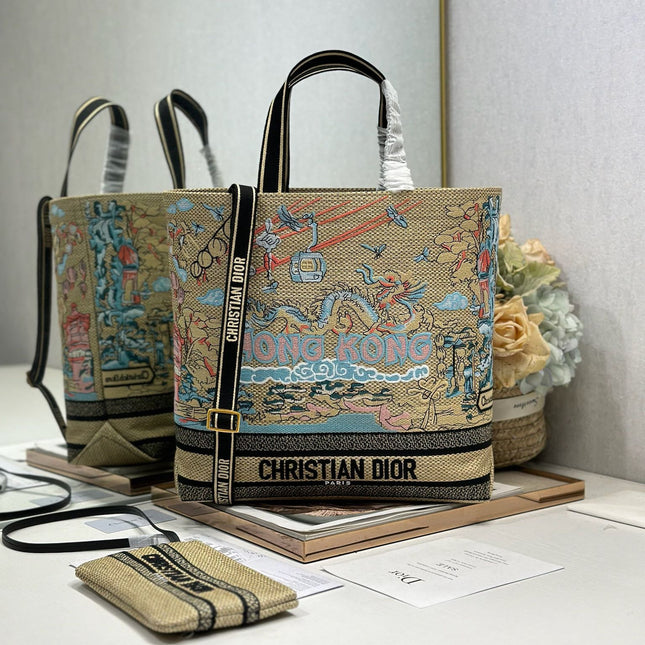 DIOR 26S BOOK TOTE BAG 34 IN MUTICOLOR RAFFIA STYLE 2
