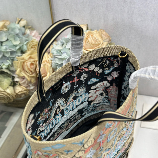 DIOR 26S BOOK TOTE BAG 34 IN MUTICOLOR RAFFIA STYLE 2