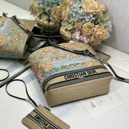 DIOR 26S BOOK TOTE BAG 34 IN MUTICOLOR RAFFIA STYLE 2