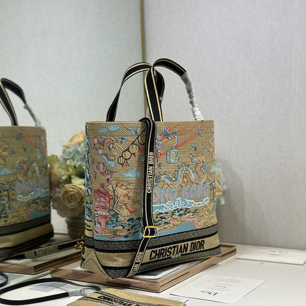 DIOR 26S BOOK TOTE BAG 34 IN MUTICOLOR RAFFIA STYLE 2