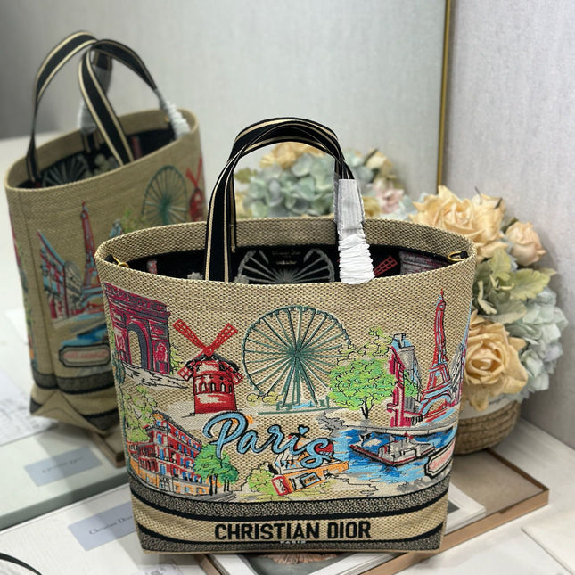 DIOR 26S BOOK TOTE BAG 34 IN MUTICOLOR RAFFIA STYLE 1
