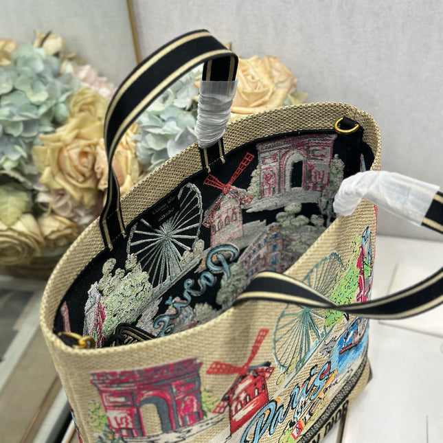 DIOR 26S BOOK TOTE BAG 34 IN MUTICOLOR RAFFIA STYLE 1