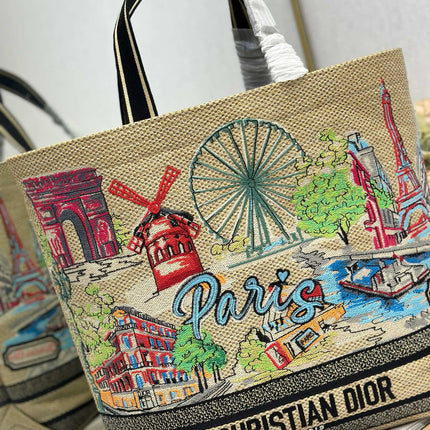 DIOR 26S BOOK TOTE BAG 34 IN MUTICOLOR RAFFIA STYLE 1