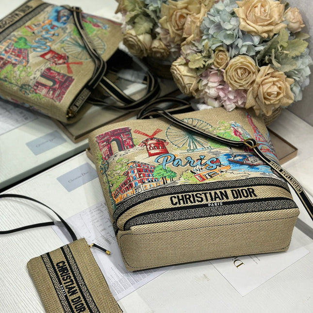 DIOR 26S BOOK TOTE BAG 34 IN MUTICOLOR RAFFIA STYLE 1