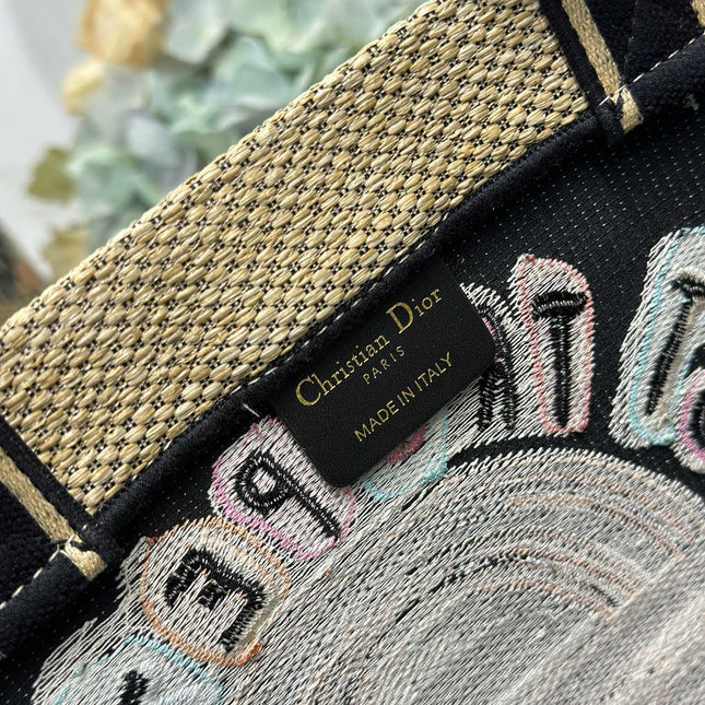 DIOR 26S BOOK TOTE BAG 34 IN MUTICOLOR RAFFIA