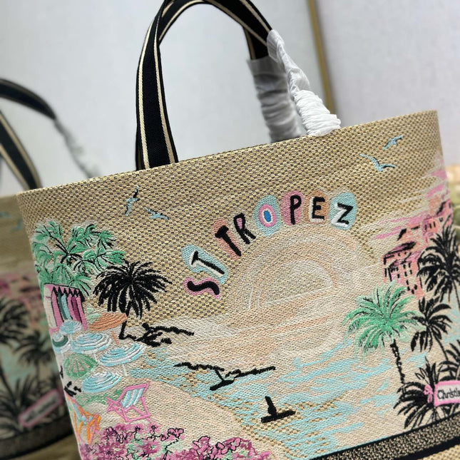 DIOR 26S BOOK TOTE BAG 34 IN MUTICOLOR RAFFIA
