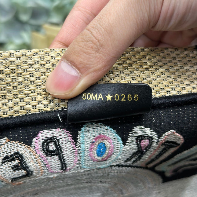 DIOR 26S BOOK TOTE BAG 34 IN MUTICOLOR RAFFIA