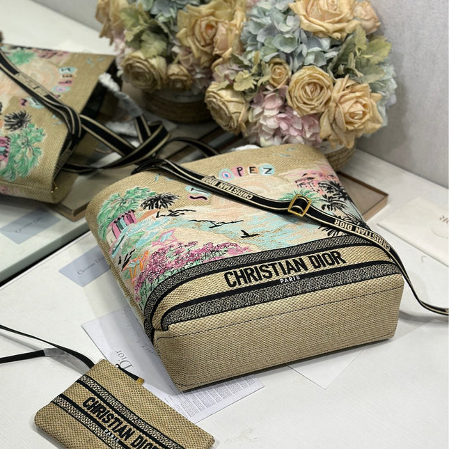 DIOR 26S BOOK TOTE BAG 34 IN MUTICOLOR RAFFIA