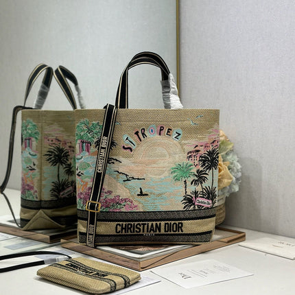 DIOR 26S BOOK TOTE BAG 34 IN MUTICOLOR RAFFIA