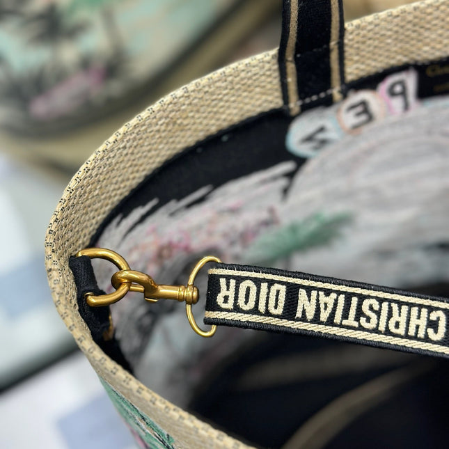 DIOR 26S BOOK TOTE BAG 34 IN MUTICOLOR RAFFIA