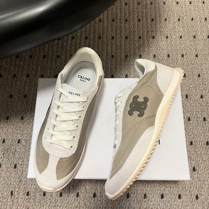 CELINE 26S RACER SNEAKERS IN WHITE SUEDE AND BEIGE GRAY FABRIC