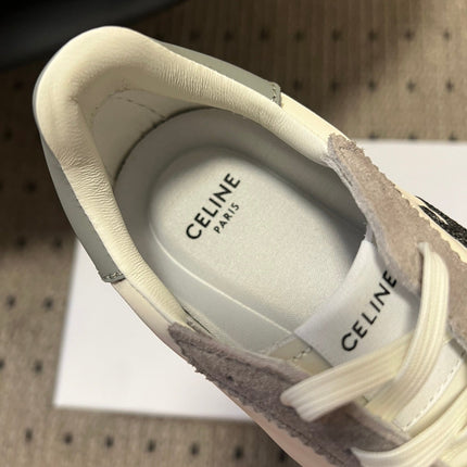 CELINE 26S RACER SNEAKERS IN CREAM WHITE FABRIC AND GRAY SUEDE
