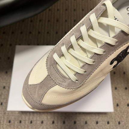 CELINE 26S RACER SNEAKERS IN CREAM WHITE FABRIC AND GRAY SUEDE