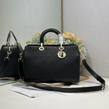DIOR 26S LADY BAG 34 IN BLACK CALFSKIN